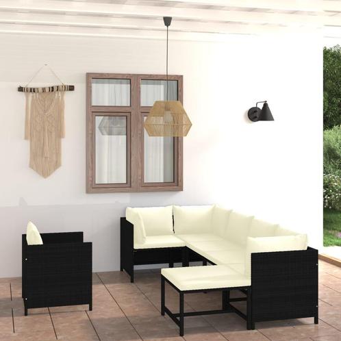 vidaXL 7-delige Loungeset met kussens poly rattan zwart, Tuin en Terras, Tuinsets en Loungesets, Loungeset, Nieuw, Rotan, Verzenden