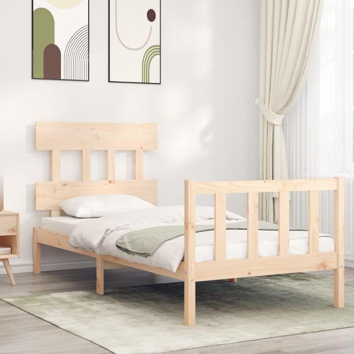 vidaXL Bedframe zonder matras massief grenenhout 90x200 cm, Huis en Inrichting, Slaapkamer | Bedden, 90 cm, 200 cm, Bruin, Eenpersoons