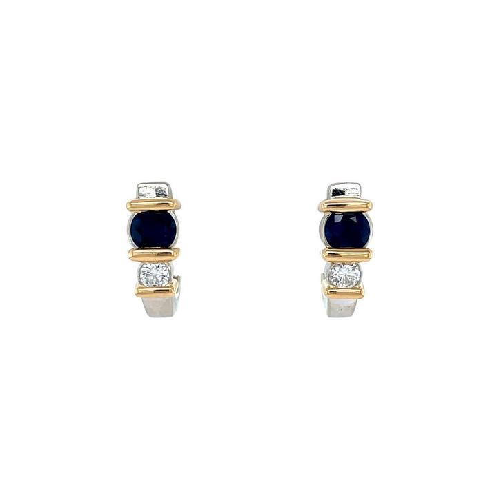Bicolour gouden vintage oorstekers met saffier en diamant 14, Sieraden, Tassen en Uiterlijk, Oorbellen, Nieuw, Ophalen of Verzenden