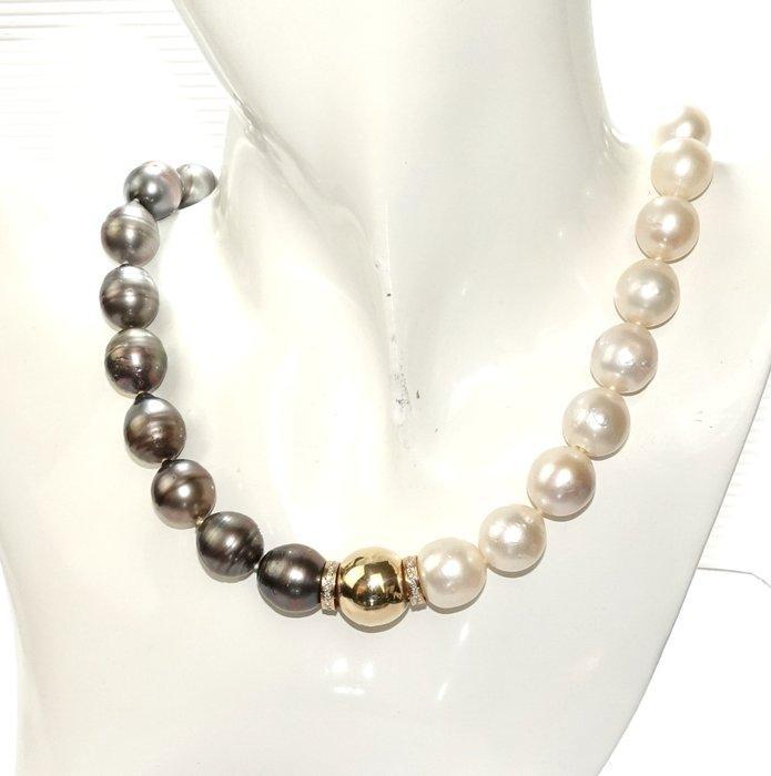 Ketting met hanger - 14 karaat Geel goud - 0.30ct. tw. Parel, Sieraden, Tassen en Uiterlijk, Antieke sieraden