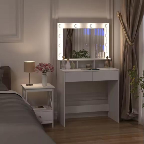 Make-uptafel met LED spiegel, lades en opbergvakken, Huis en Inrichting, Tafels | Kaptafels, Nieuw, Verzenden