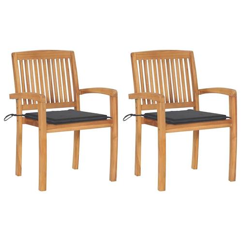 vidaXL Tuinstoelen 2 st met antracietkleurige kussens, Tuin en Terras, Tuinstoelen, Nieuw, Teakhout, Verzenden