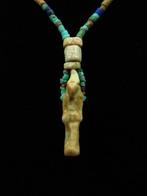 Oud-Egyptisch Ketting van turkoois en faience mummiekralen, Sieraden, Tassen en Uiterlijk, Antieke sieraden
