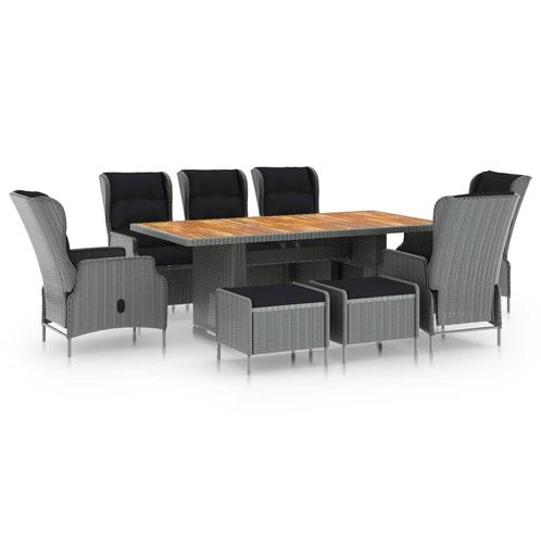 vidaXL 9-delige Tuinset met kussens poly rattan lichtgrijs, Tuin en Terras, Tuinsets en Loungesets, Tuinset, Nieuw, 8 zitplaatsen