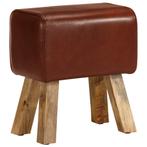 vidaXL Bankje turnbok 38 cm echt leer en massief mangohout, Verzenden, Nieuw