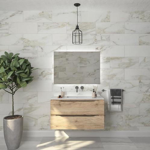 Badkamermeubelset Gliss Design Hera Mat Zwart 100cm 2 Laden, Doe-het-zelf en Verbouw, Sanitair, Bad, Nieuw, Ophalen of Verzenden