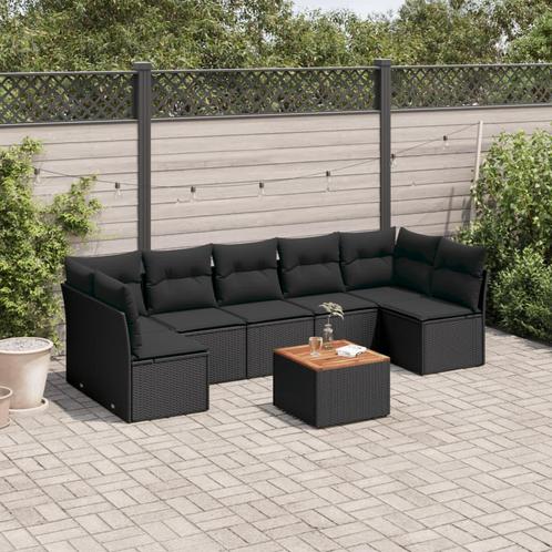 vidaXL 8-delige Loungeset met kussens poly rattan zwart, Tuin en Terras, Tuinsets en Loungesets, Loungeset, Nieuw, Rotan, Verzenden