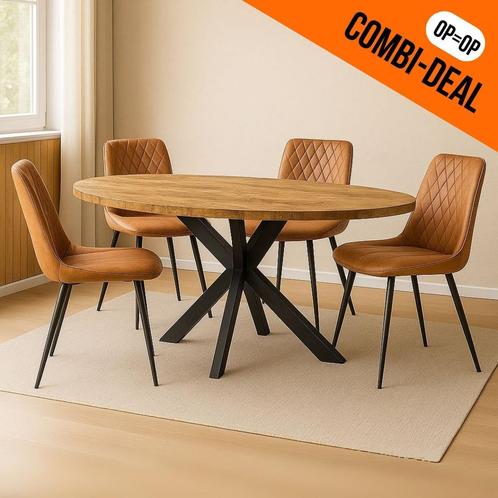 Super deal: OVALE of RONDE eettafel + 4 stoelen vanaf €400, Huis en Inrichting, Complete eetkamers, 4 tot 6 stoelen, Nieuw, Ophalen