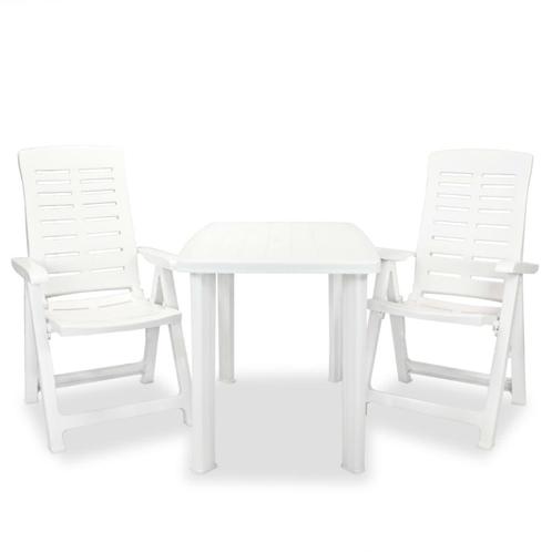 vidaXL 3-delige Bistroset kunststof wit, Tuin en Terras, Tuinsets en Loungesets, Nieuw, 3 zitplaatsen, Textileen, Verzenden