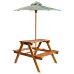 vidaXL Kinderpicknicktafel met parasol 79x90x60 cm massief, Tuin en Terras, Verzenden, Nieuw, Hout