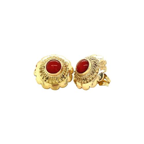Gouden oorstekers met bloedkoraal 14 krt, Sieraden, Tassen en Uiterlijk, Oorbellen, Nieuw, Ophalen of Verzenden