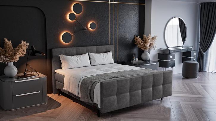 Boxspringset NARVIK set incl hoofd en voetbord, Huis en Inrichting, Slaapkamer | Boxsprings, Wit, Nieuw, Verzenden