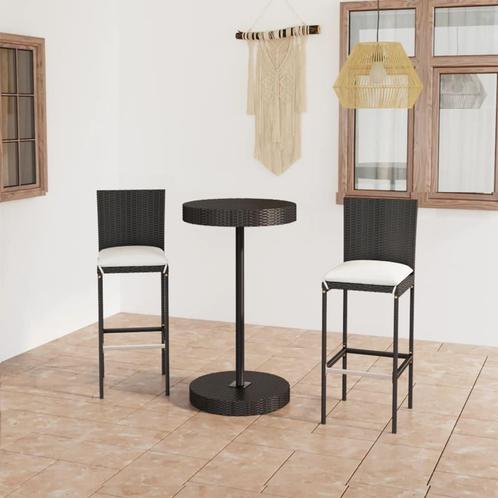 vidaXL 3-delige Tuinbarset met kussens poly rattan zwart, Tuin en Terras, Tuinsets en Loungesets, Nieuw, 2 zitplaatsen, Rotan