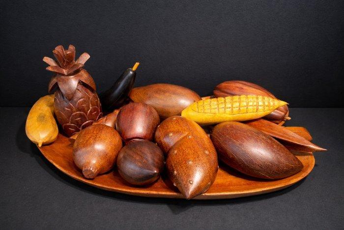 Schaal - Hout - Schaal met vruchten hout, Antiek en Kunst, Curiosa en Brocante