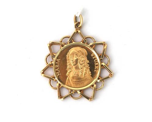 Een 14 krt. geelgouden munthanger Mary Stuart, Sieraden, Tassen en Uiterlijk, Kettinghangers, Gebruikt