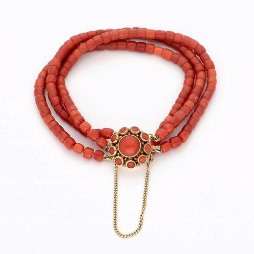 Armband - 14 karaat Geel goud Bloedkoraal, Sieraden, Tassen en Uiterlijk, Armbanden