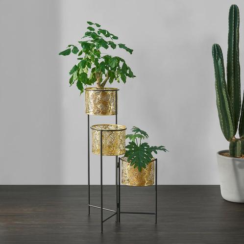 [en.casa] Bloempot op standaard Verrebroek zwart en messing, Tuin en Terras, Bloembakken en Plantenbakken, Nieuw, Verzenden