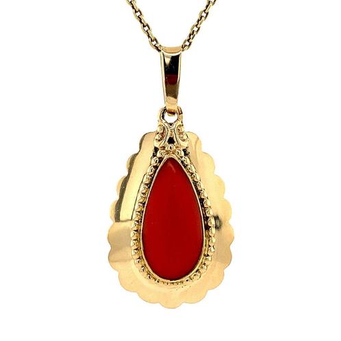 Gouden hanger met bloedkoraal 14 krt, Sieraden, Tassen en Uiterlijk, Kettinghangers, Nieuw, Ophalen of Verzenden