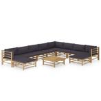 vidaXL 11-delige Loungeset met donkergrijze kussens bamboe, Tuin en Terras, Tuinsets en Loungesets, Verzenden, Nieuw, Hout, Loungeset