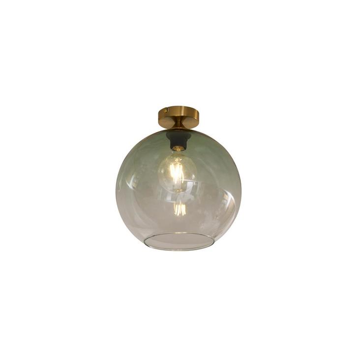 Art Deco plafondlamp messing met groen glas - Sandra, Huis en Inrichting, Lampen | Plafondlampen, Nieuw, Glas