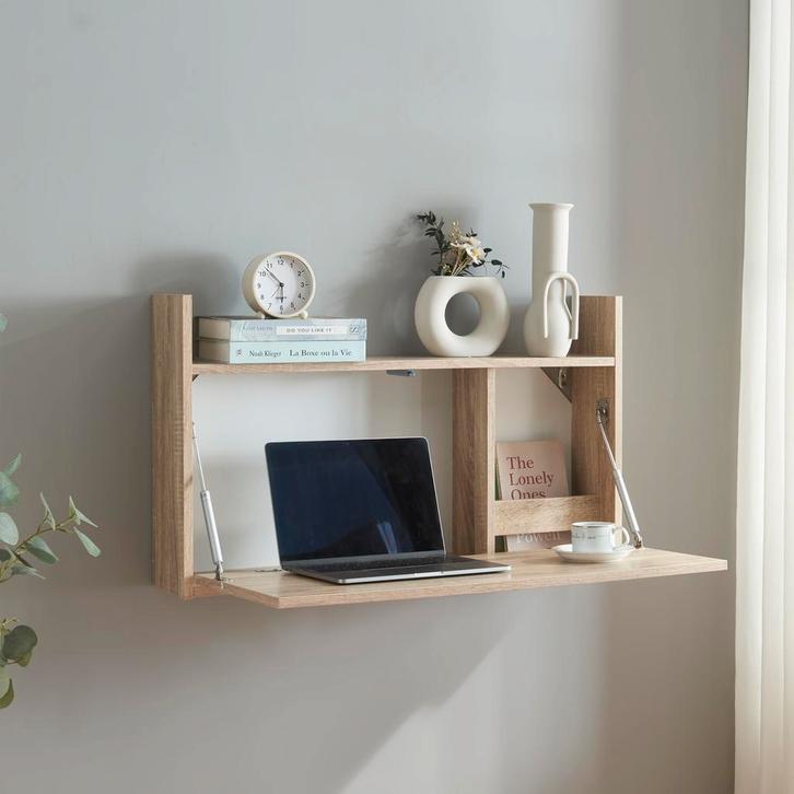 [en.casa] Klaptafel Rautalampi bureau voor wandmontage eiken, Huis en Inrichting, Bureaus, Verzenden