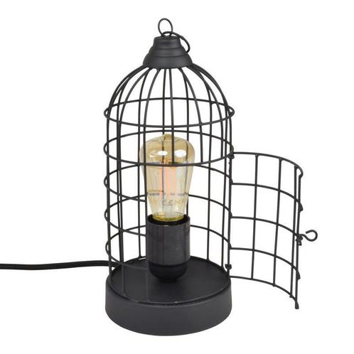 Brocante, mat zwarte tafellamp Minca, Vogelkooitje, Huis en Inrichting, Lampen | Tafellampen, Nieuw, Metaal, Minder dan 50 cm