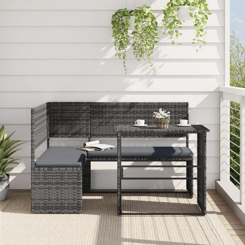 vidaXL Tuinbank met tafel en kussens L-vormig poly rattan, Tuin en Terras, Tuinsets en Loungesets, Nieuw, Rotan, Verzenden