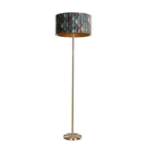 Vloerlamp messing met velours lampenkap blad dessin met, Huis en Inrichting, Lampen | Vloerlampen, Nieuw, Overige materialen, 150 tot 200 cm