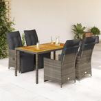 vidaXL 5-delige Bistroset met kussens poly rattan grijs, Verzenden, Nieuw, Rotan, 4 zitplaatsen
