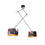 Hanglamp zwart met velours kappen bloemen met goud 35 cm, Huis en Inrichting, Lampen | Hanglampen, Nieuw, Overige materialen, Klassiek / Antiek
