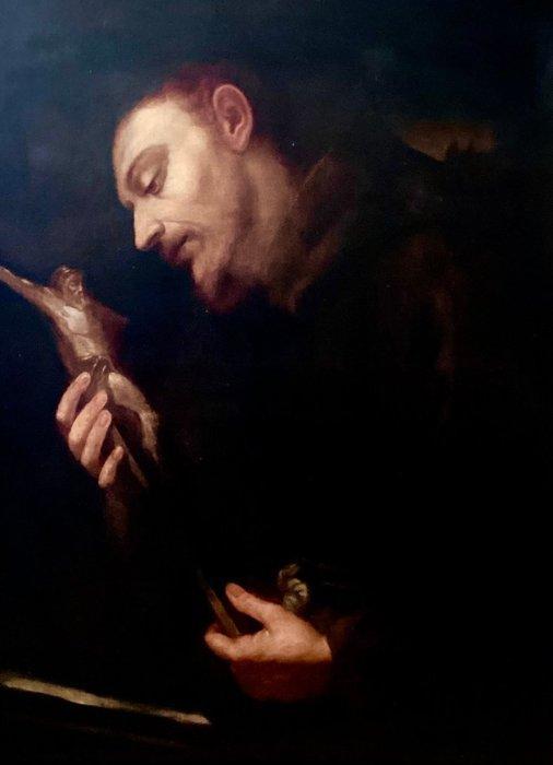 Scuola caravaggesca (XVIII-XIX) - San Francesco in, Antiek en Kunst, Kunst | Schilderijen | Klassiek