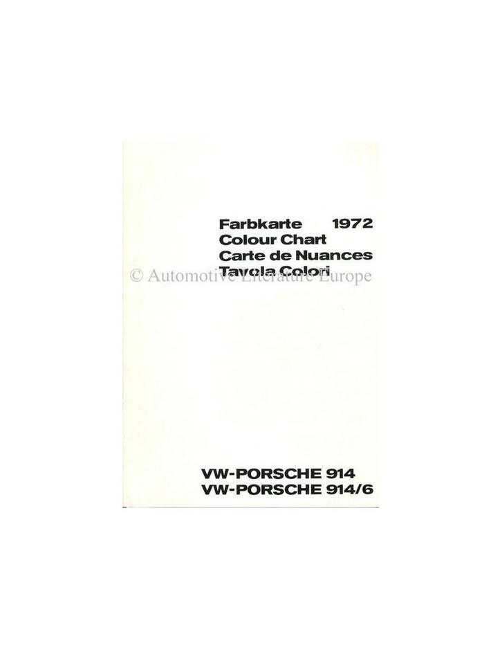 1972 VW-PORSCHE 914 & 914/6 KLEURENKAART BROCHURE, Boeken, Auto's | Folders en Tijdschriften, Porsche
