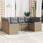 vidaXL 6-delige Loungeset met kussens poly rattan beige, Tuin en Terras, 6 zitplaatsen, Nieuw, Loungeset, Verzenden