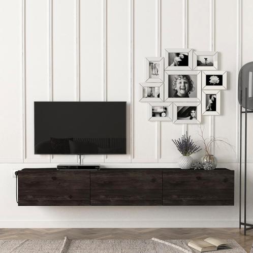 [en.casa] Tv-meubel Vihti zwevend 180x31x29,5 cm eiken zwart, Huis en Inrichting, Woonaccessoires | Wandplanken en Boekenplanken