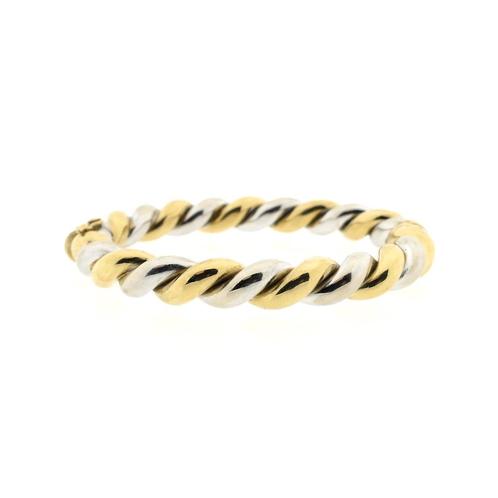 18 krt. Bicolor gouden gedraaide slavenarmband | Ø 58 mm, Sieraden, Tassen en Uiterlijk, Armbanden, Overige kleuren, Gebruikt