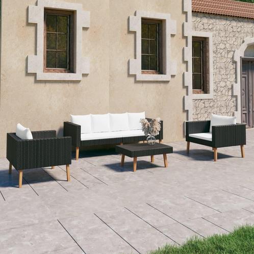 vidaXL 4-delige Loungeset met kussens poly rattan zwart, Tuin en Terras, Tuinsets en Loungesets, Loungeset, Nieuw, Textileen, Verzenden