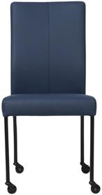Blauwe leren moderne eetkamerstoel - poot rond zwart met wie, Huis en Inrichting, Stoelen, Overige kleuren, Nieuw, Leer, Ophalen of Verzenden