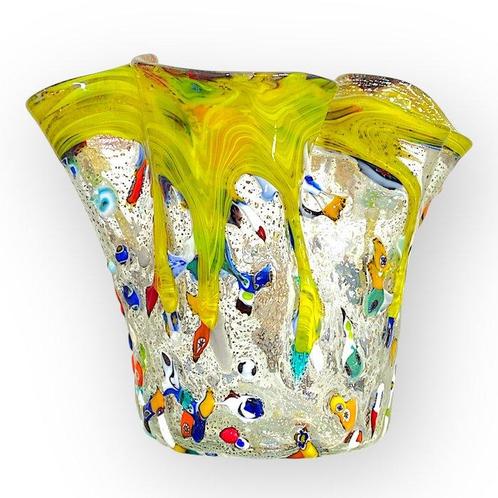 Filippo Maso - Vaas - Gele zakdoek met bladzilver en murrine, Antiek en Kunst, Kunst | Designobjecten