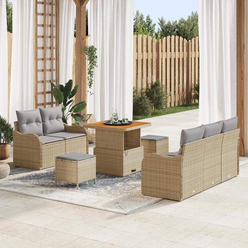 vidaXL 8-delige tuinbankset met kussens in beige poly riet, Tuin en Terras, Tuinsets en Loungesets, Nieuw, Verzenden