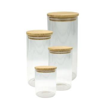 Set van 4 glazen opbergpotten met bamboe deksel Fackelmann