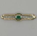 Broche - 14 karaat Geel goud - 1.16ct. tw. Smaragd - Diamant