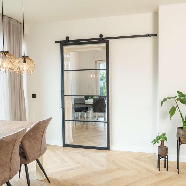 Stalen Schuifdeur - 4 Vlaks - Helder glas, Doe-het-zelf en Verbouw, Kozijnen en Schuifpuien, Inclusief glas, Nieuw, Metaal, 150 tot 225 cm