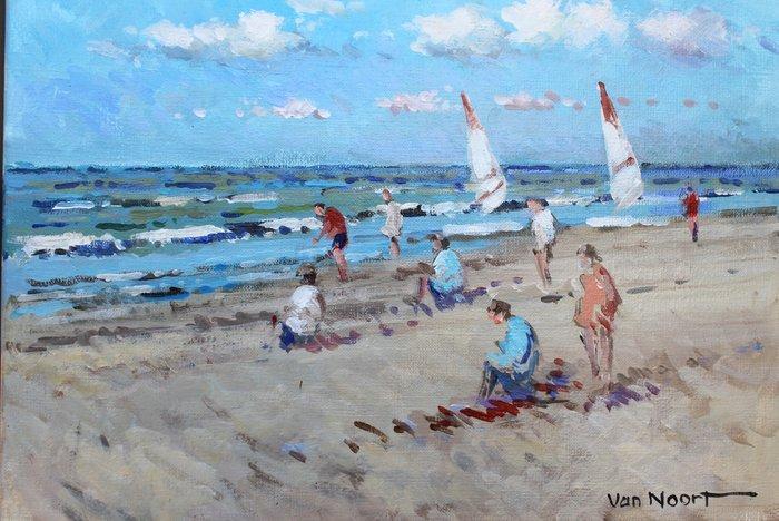 Van Noort (XX-XXI) - Zonnig strandgezicht Zandvoort, Antiek en Kunst, Kunst | Schilderijen | Klassiek