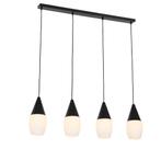 Moderne hanglamp zwart met opaal glas 4-lichts - Drop, Huis en Inrichting, Lampen | Hanglampen, Nieuw, Glas, Modern, 75 cm of meer