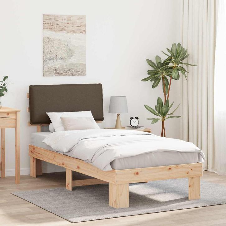 vidaXL Bedframe met Gevoerd Hoofdgedeelte Taupe 100 x 200 cm, Huis en Inrichting, Slaapkamer | Bedden, Nieuw, Hout, Verzenden