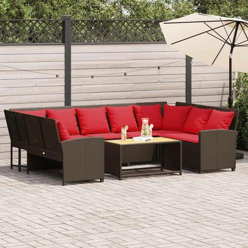 vidaXL Tuinbank met kussens poly rattan bruin, Tuin en Terras, Tuinsets en Loungesets, Nieuw, Meer dan 8 zitplaatsen, Verzenden