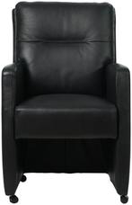 Zwarte leren landelijke eetkamerfauteuil - Granada leer Blac, Huis en Inrichting, Overige kleuren, Nieuw, Leer, Ophalen of Verzenden