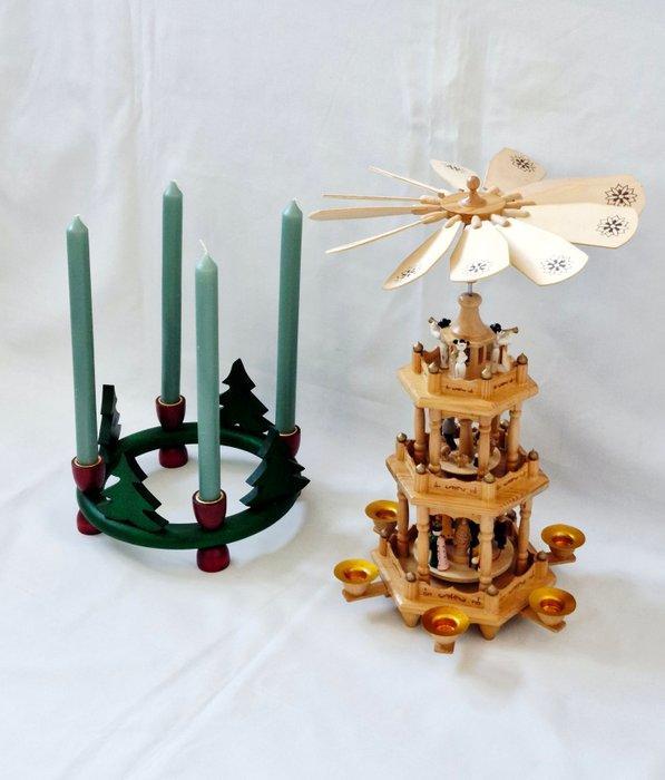 Kerstdecoratie (2) - Hout - Kerstpiramide+Advendkrans, Diversen, Kerst
