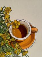 Cansu Rossi - Wildflowers and Coffee - Oil painting, Antiek en Kunst