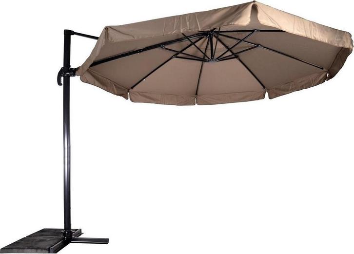 Zweefparasol Virgo Taupe Ø350cm inclusief zware parasolvoet, Tuin en Terras, Parasols, Ophalen of Verzenden